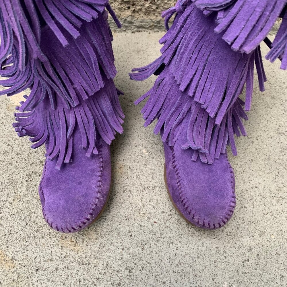 MINNETONKA Purple Fringe Boots Girls 12 Toddler Girl Boho Hippy Moccasin Boot - Picture 5 of 11